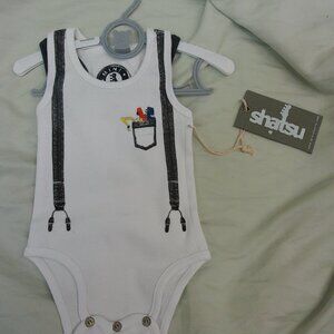Mini Shatsu Onesie with Suspender and cars-in-pocket detail